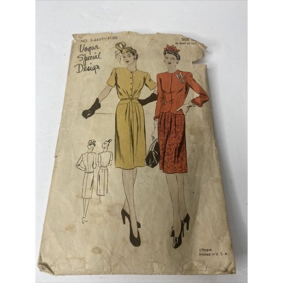 Vogue Other - Vogue Special Design 4437 Vintage Sewing Pattern 1930s 1940s Dress Suit Sz 18